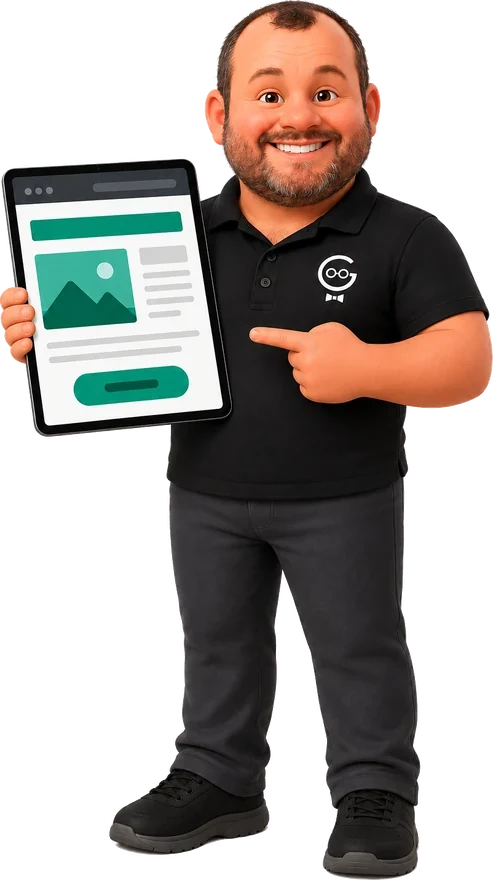 Frank pointing at a digital display ad on a tablet