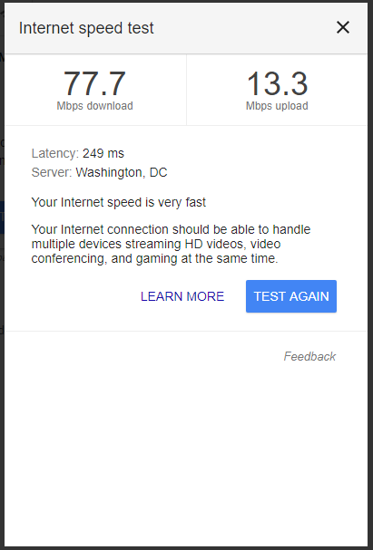 Internet Speed Test Results