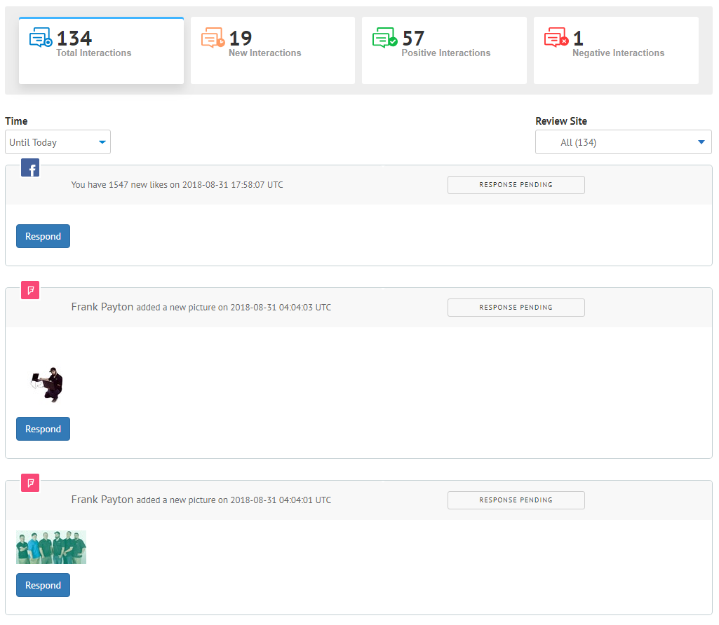 Interactions dashboard
