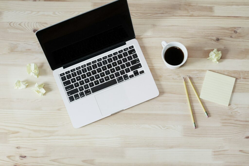 A desk set up for writing a newsletter