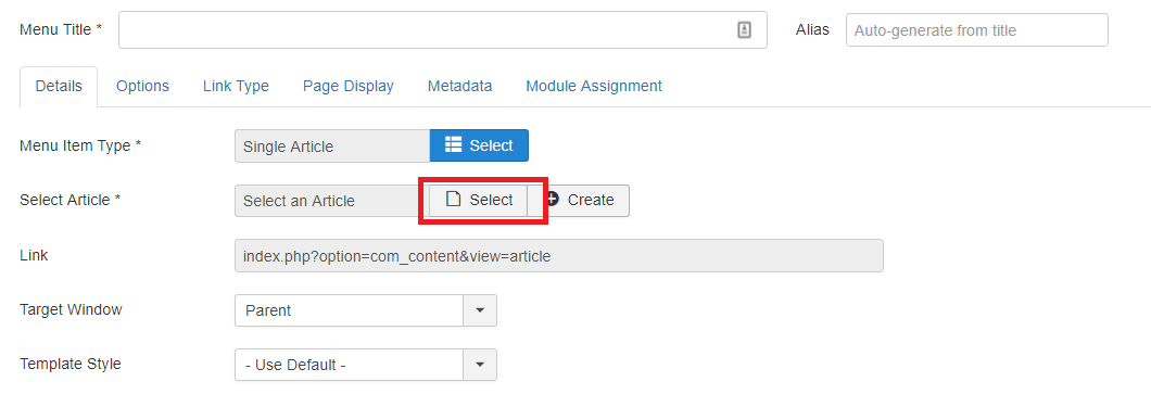 Select Article - Menu