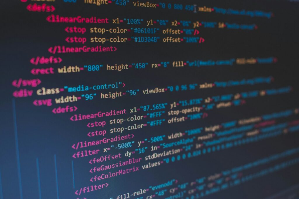 Web development code on a dark screen