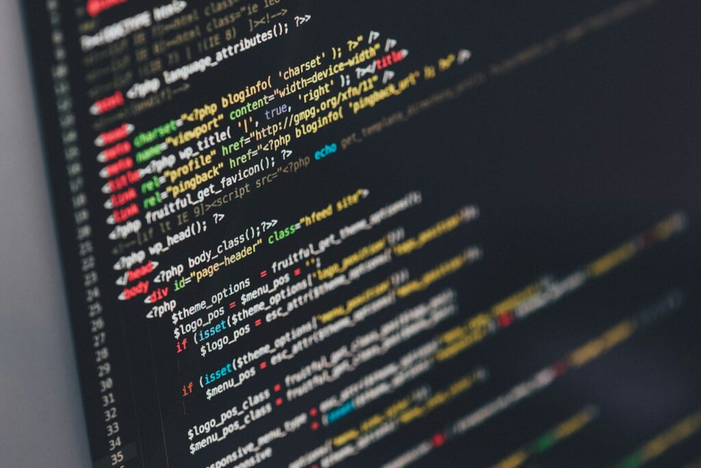 Website source code displayed on a dark screen