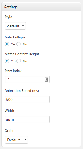 set auto collapse and start index at -1