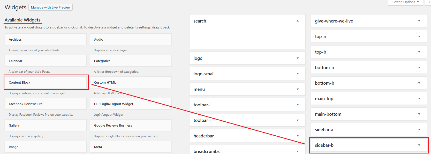content block to sidebarb
