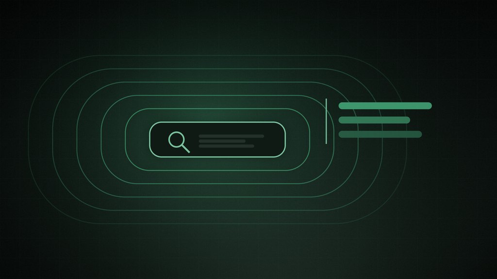 A search field with concentric rings radiating outward, in green on a dark background