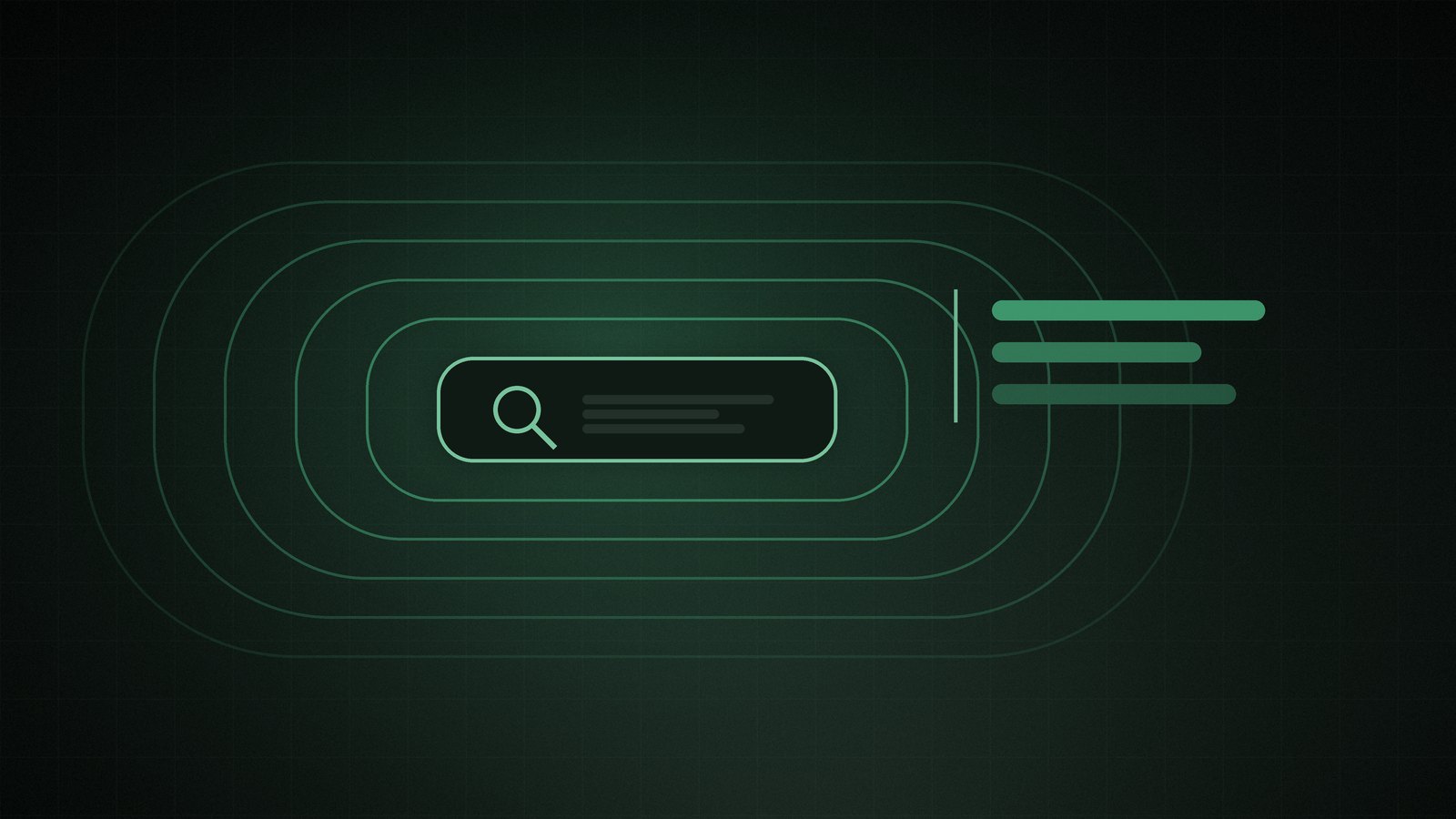 A search field with concentric rings radiating outward, in green on a dark background