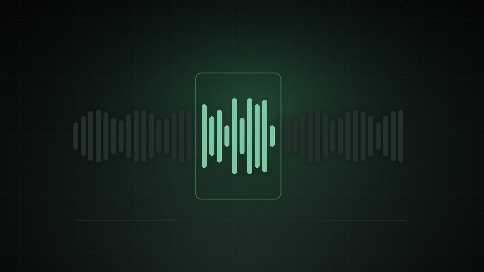 A regular audio waveform with one irregular human section highlighted, in green on a dark background