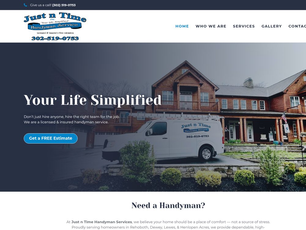 Just n Time Handyman &mdash; website by Techno Goober